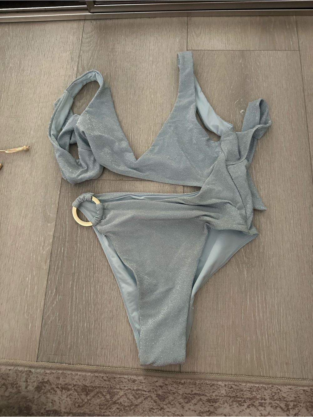 Monday Swimwear Sparkle Light Blue Bikini with Gold Ring Accent